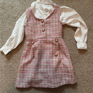 SHEIN Pink Plaid Formal Kids Dress